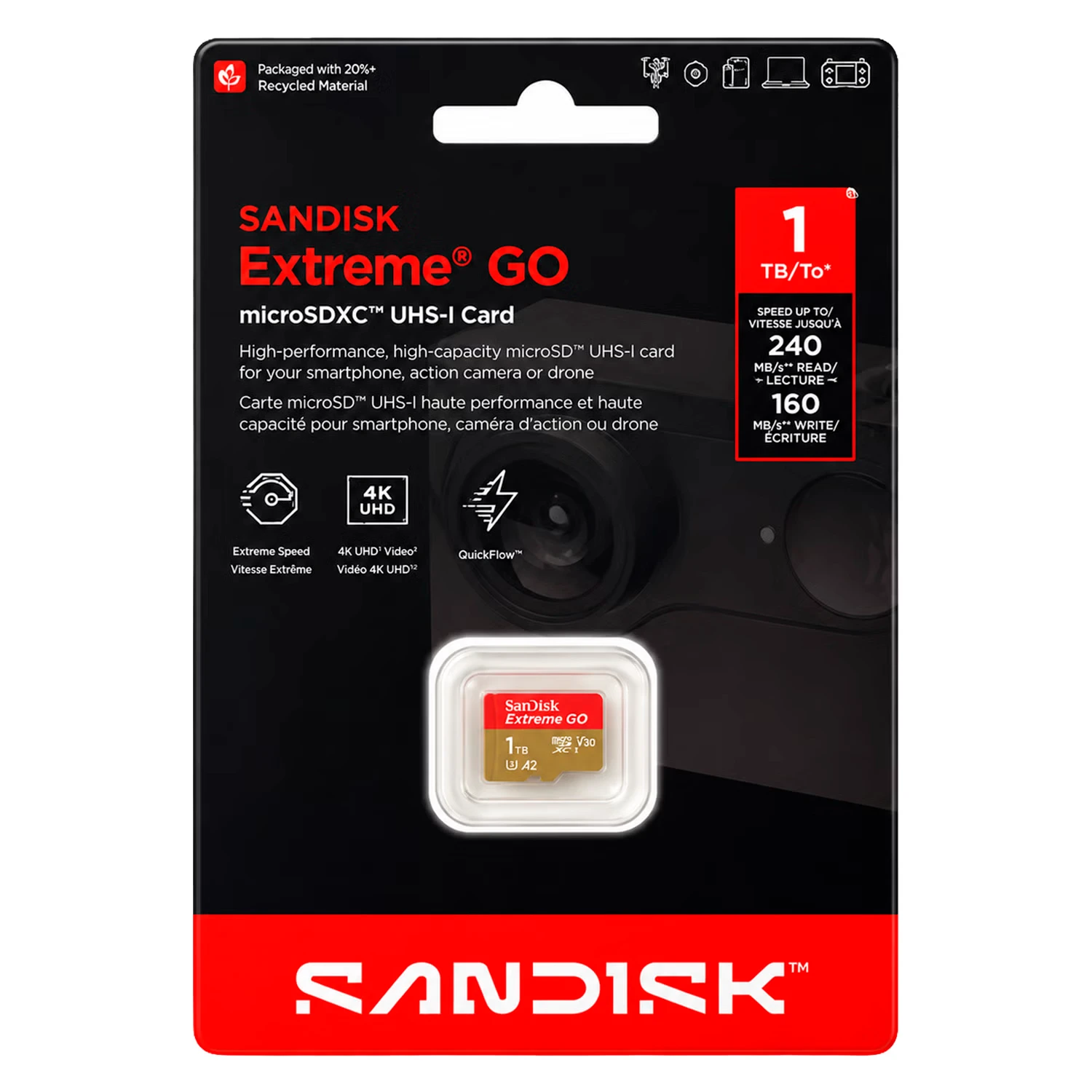 Cartão de Memória Micro SD SanDisk Extreme GO 1TB 240Mbs - SDSQXGN-1T00-GN6MN