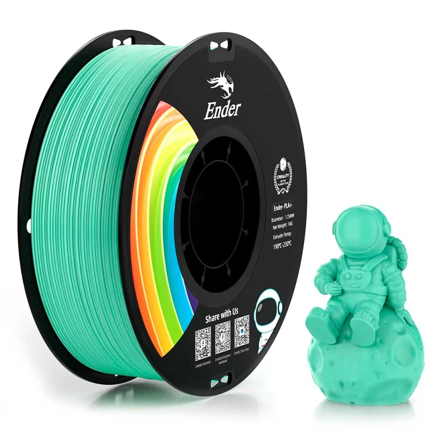 Filamento Creality EN-PLA+ 1Kg 1.75mm para Impressora 3D - Verde Jade