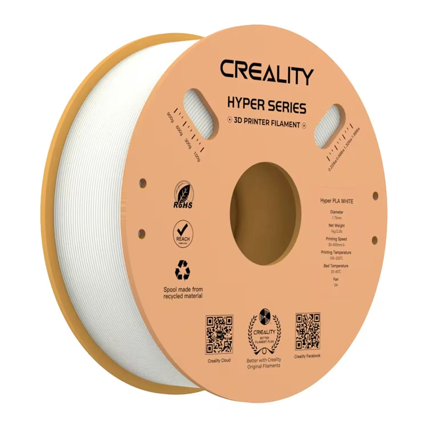 Filamento Creality Hyper-PLA 1Kg 1.75mm para Impressora 3D - Branco