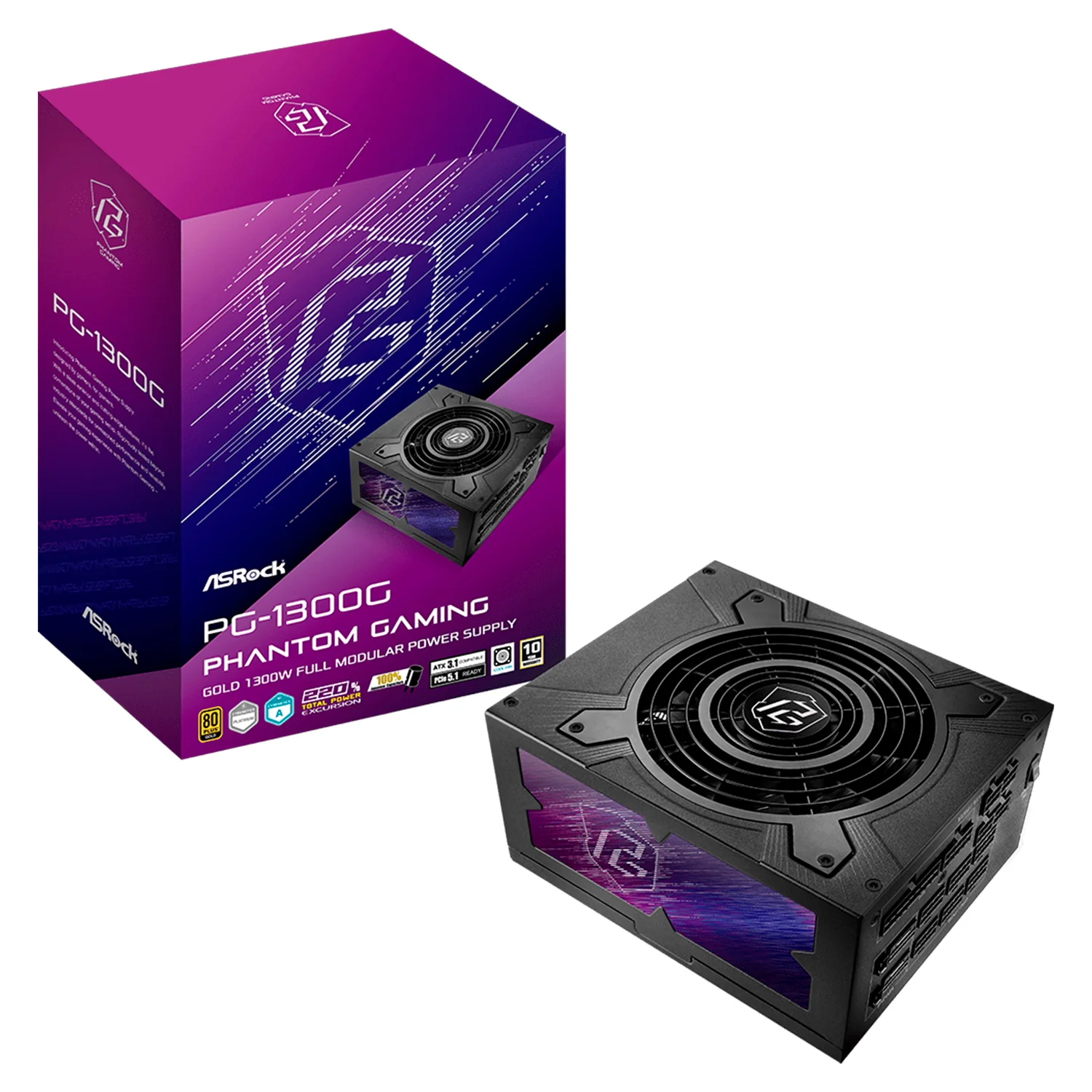 Fonte ASRock PG-1300G ATX 1300W 80 Plus Gold Full Modular - Preto