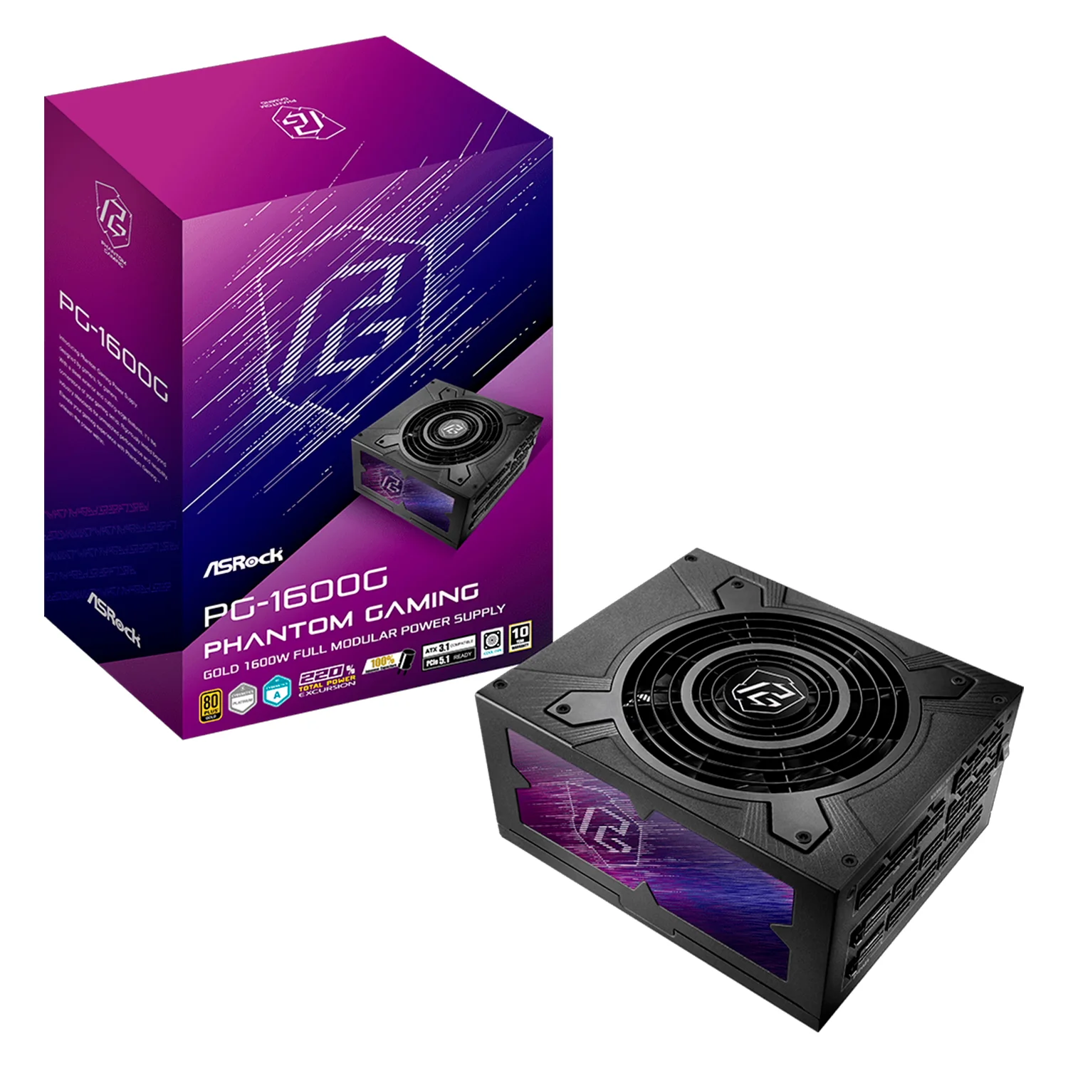 Fonte ASRock PG-1600G ATX 1600W 80 Plus Gold Full Modular - Preto