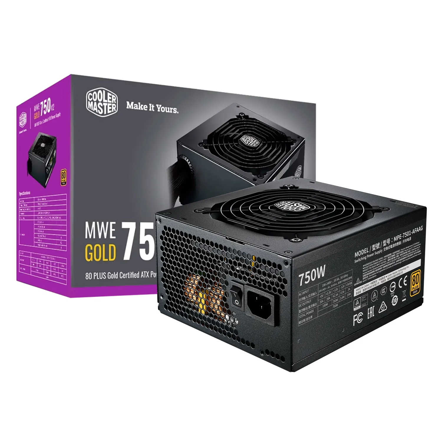 Fonte Cooler Master MWE V2 MPE-7501-ACAAG-U2 ATX 750W 80 Plus Gold PFC Ativo - Preto