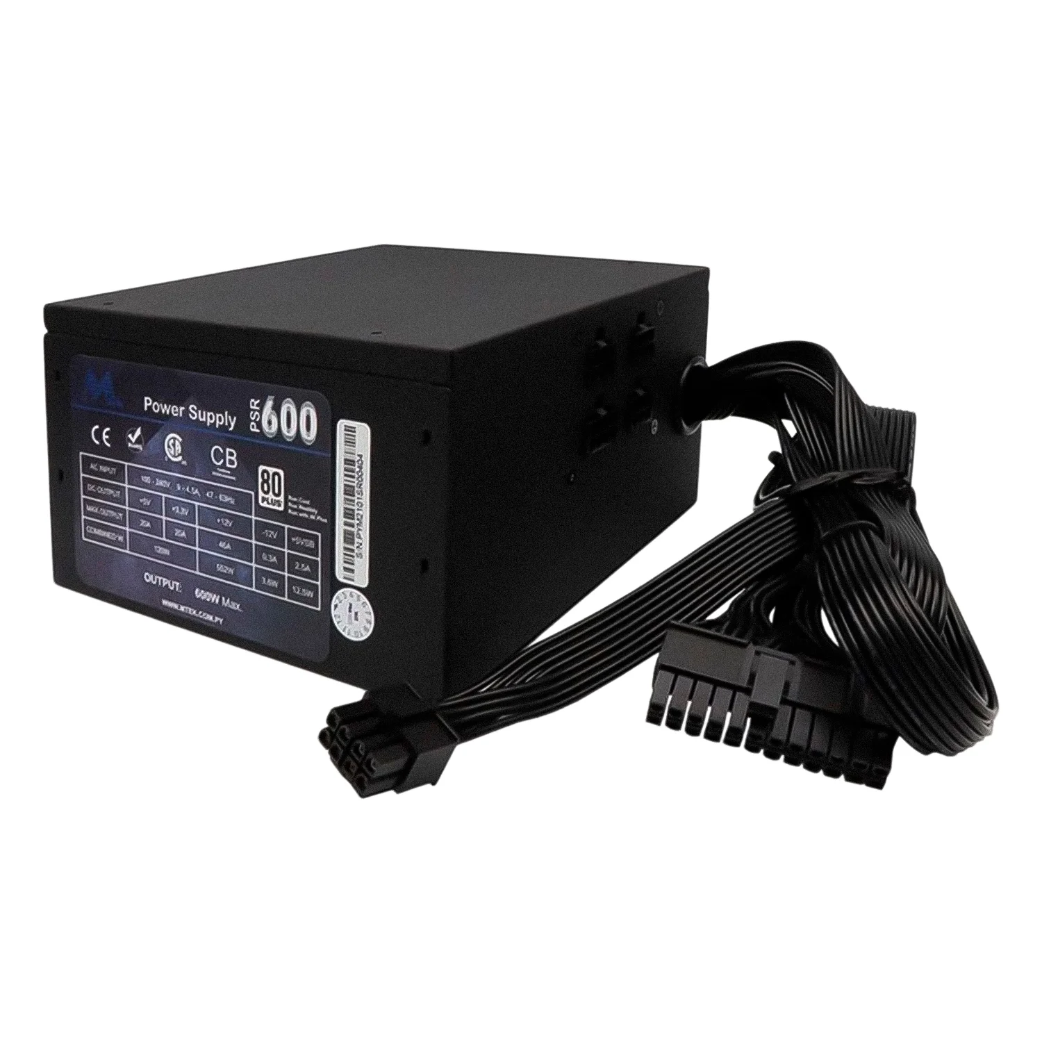 Fonte Mtek PSR-600 ATX 600W 80 Plus PFC Ativo Semi Modular Bivolt - Preto