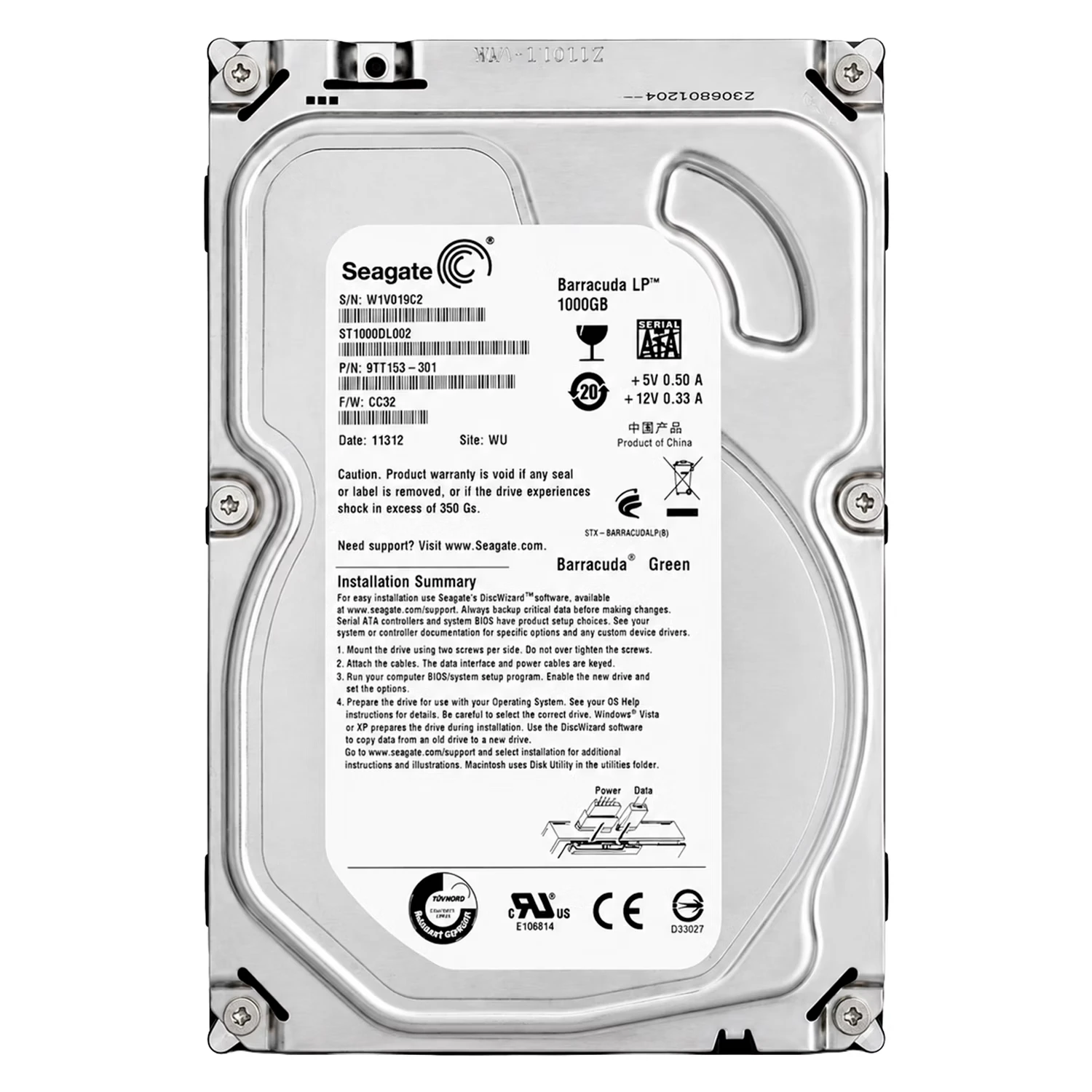 HD Seagate Barracuda Green Pull 1TB 3.5" SATA 2 5900RPM - ST1000DL002