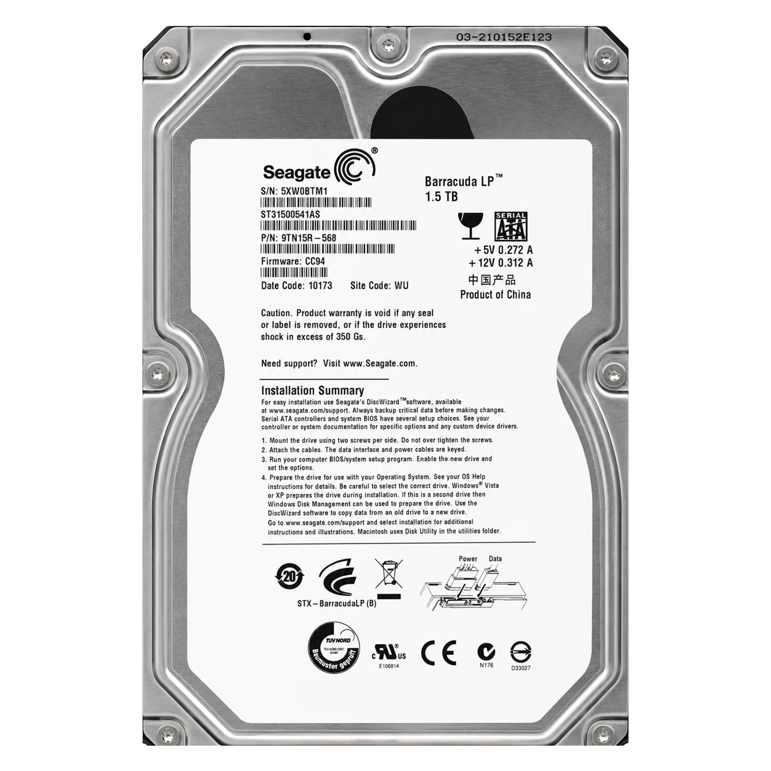 HD Seagate Barracuda Pull 1.5TB 3.5" SATA 2 5900RPM - ST31500541AS