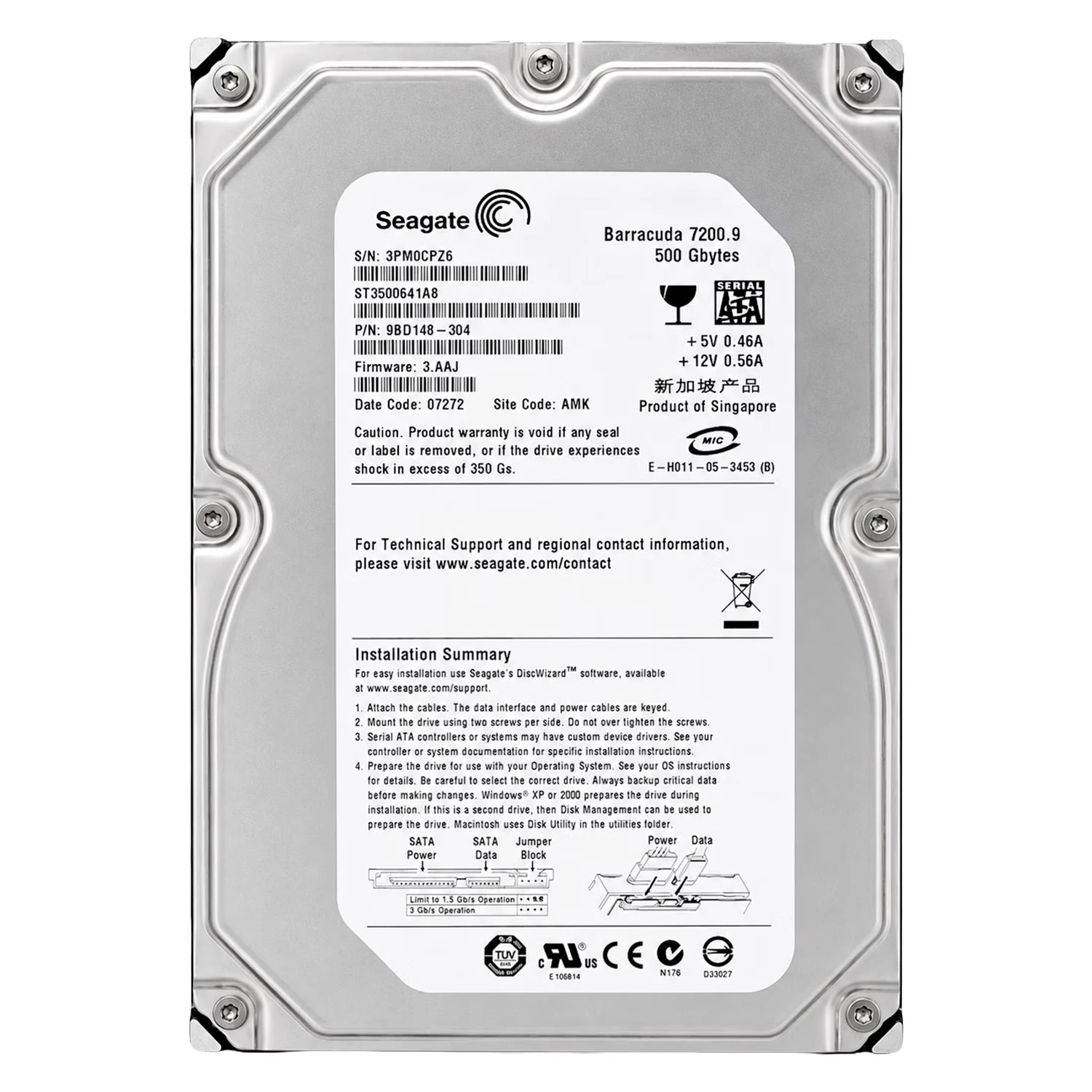 HD Seagate Barracuda Pull 500GB 3.5" SATA 2 7200RPM - ST3500641AS