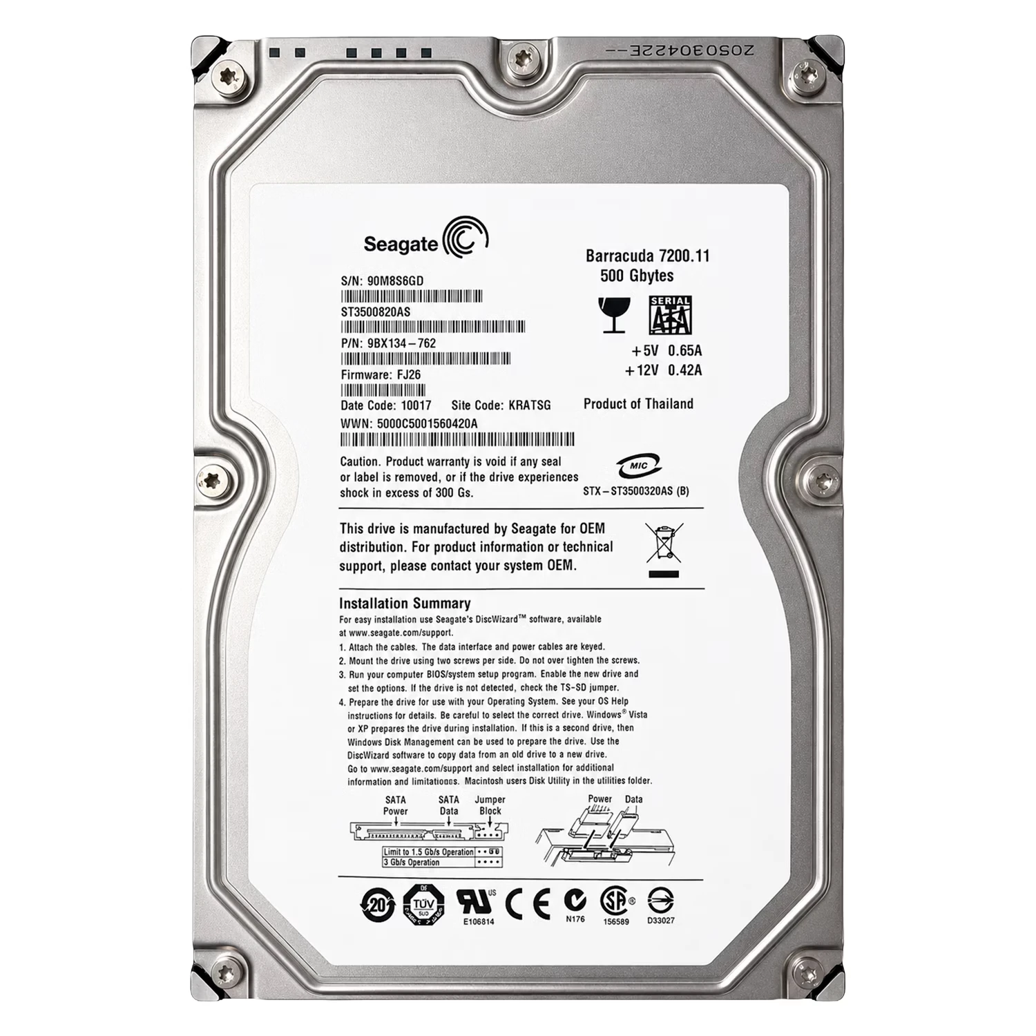 HD Seagate Barracuda Pull 500GB 3.5" SATA 2 7200RPM -  ST3500820AS