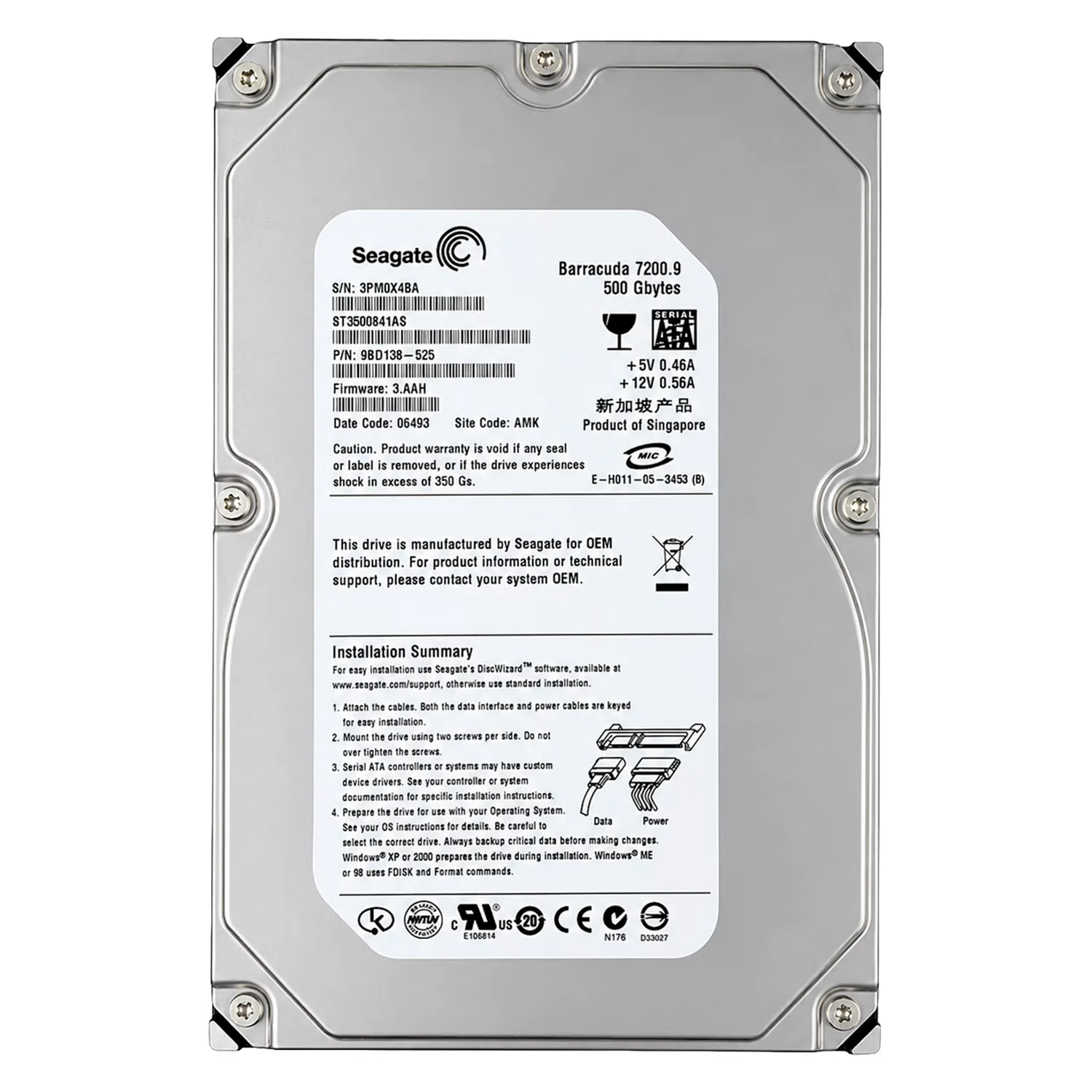 HD Seagate BarraCuda Pull 500GB 3.5" SATA 2 7200RPM - ST3500841AS