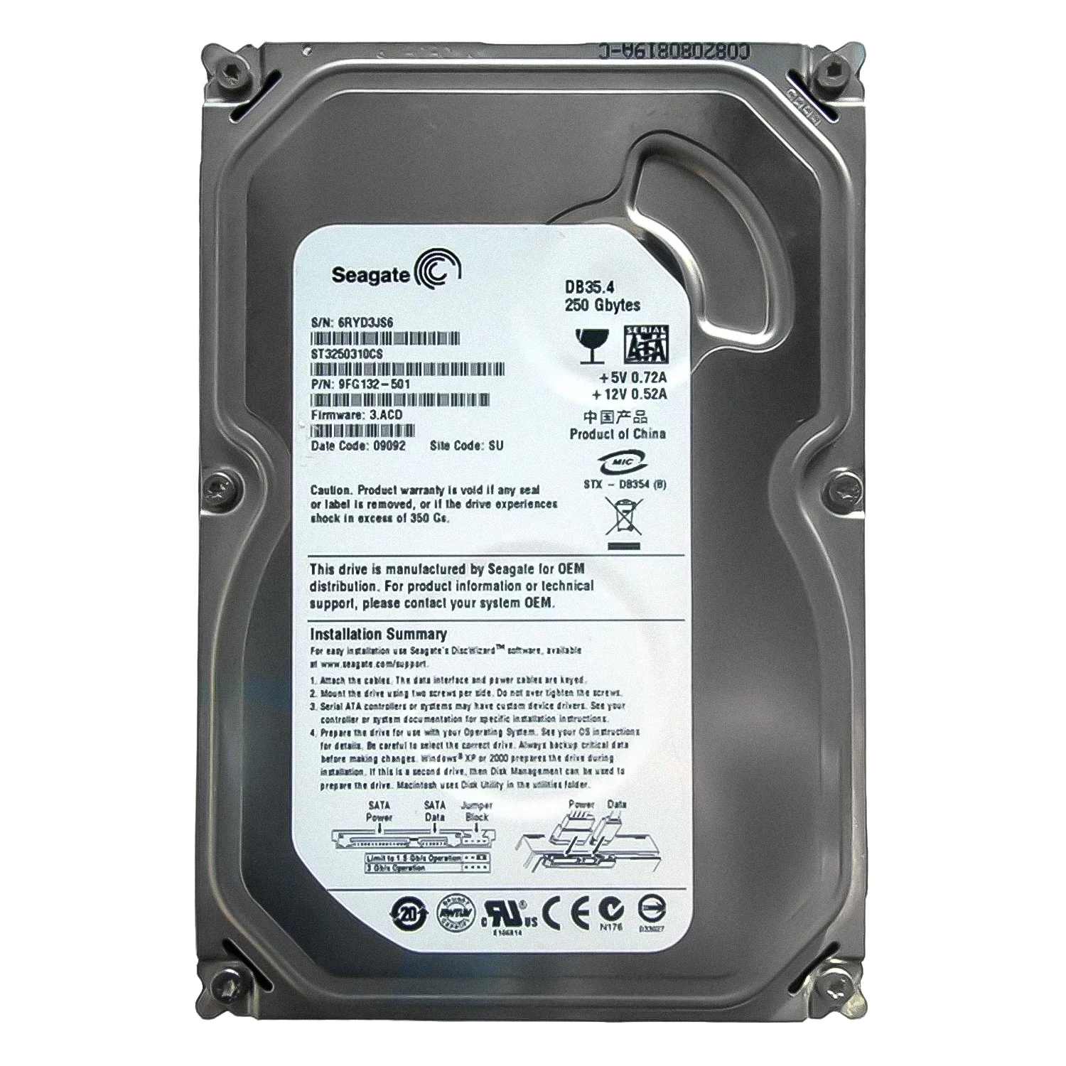 HD Seagate Pull 250GB 3.5" SATA 2 5900RPM - ST3250310CS