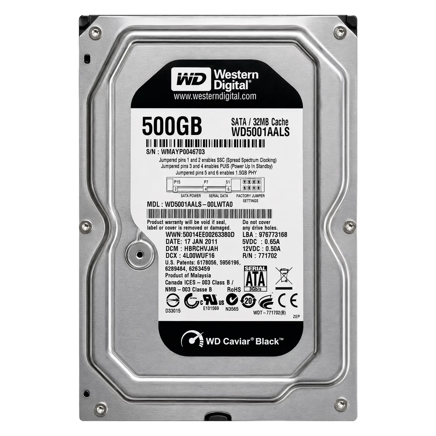 HD Western Digital Caviar Black Pull 500GB 3.5" SATA 2 7200RPM - WD5001AALS