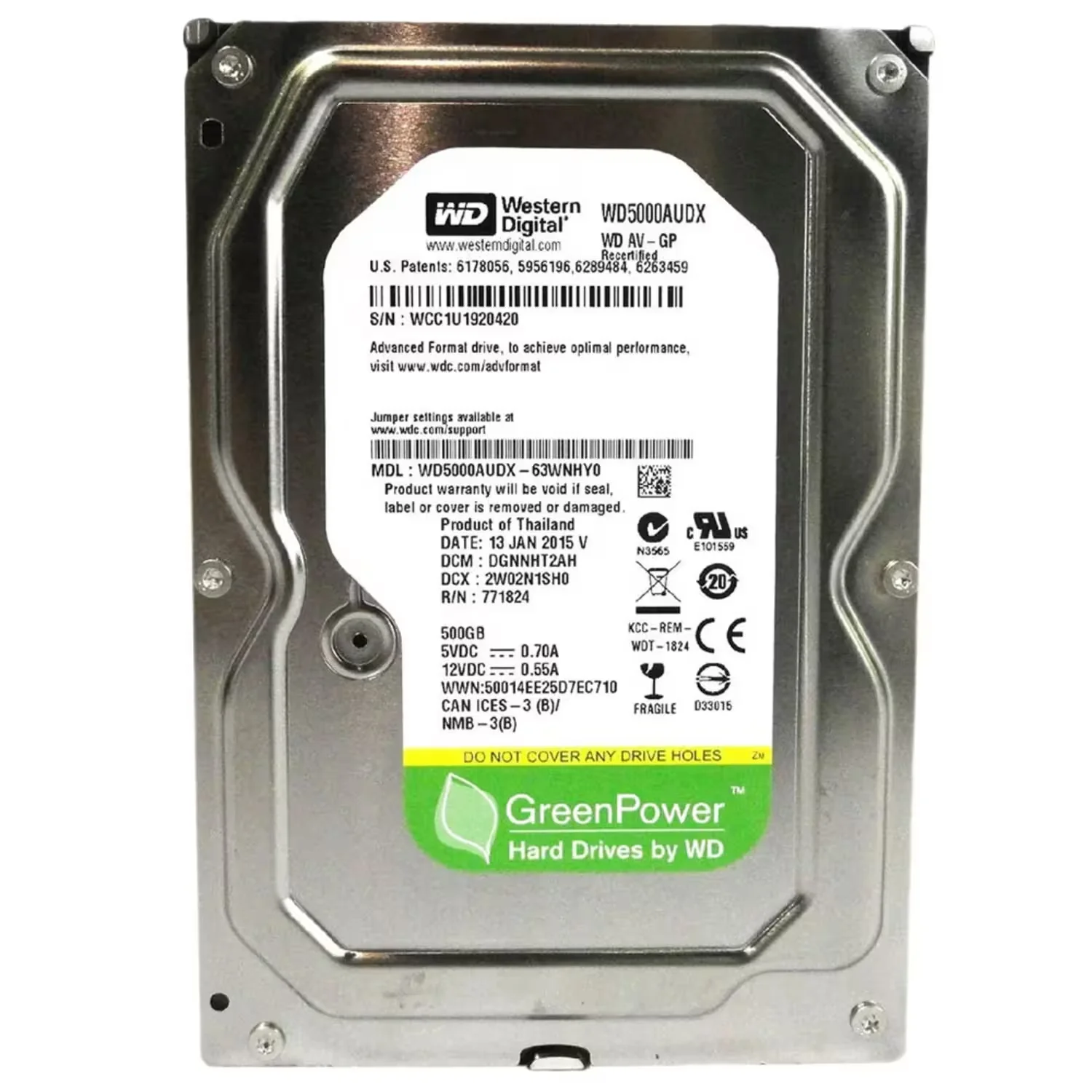HD Western Digital Pull 500GB/ Sata3/ 3.5"/ 7200 RPM/ (WD5000AUDX)