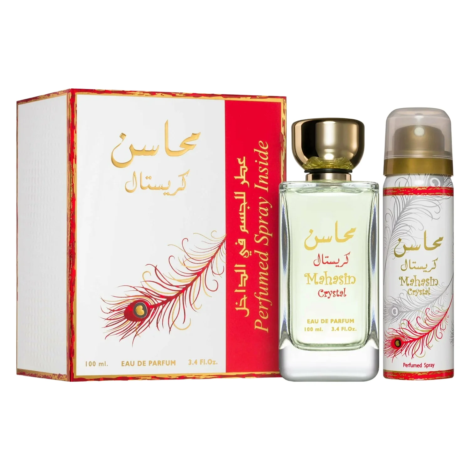 Kit Perfume Lattafa Mahasin Crystal Red Eau de Parfum Feminino 100ml + Desodorante