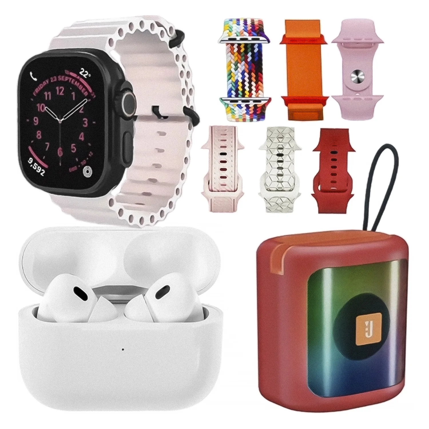 Kit Smartwatch K28 49mm + Fone de Ouvido + Speaker Rosa