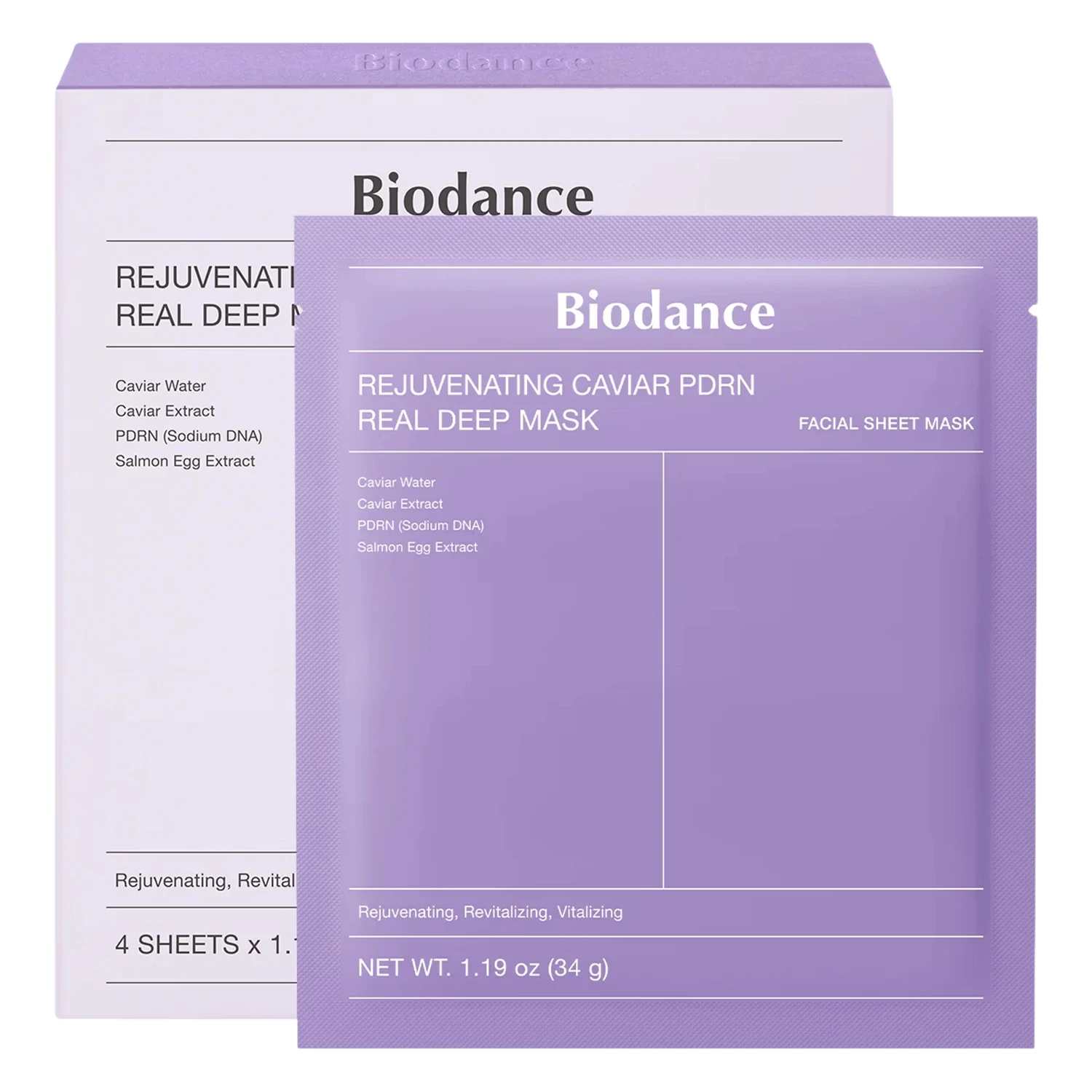 Máscara Facial Biodance Rejuvenating Caviar PDRN Real Deep Mask - 4 Unidades