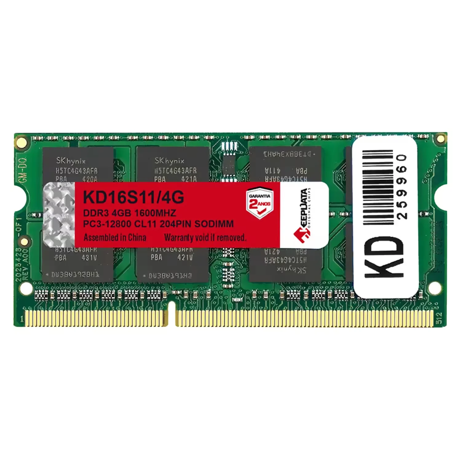 Memória RAM Keepdata 4GB DDR3 1600MT/s para Notebook - KD16S11/4G