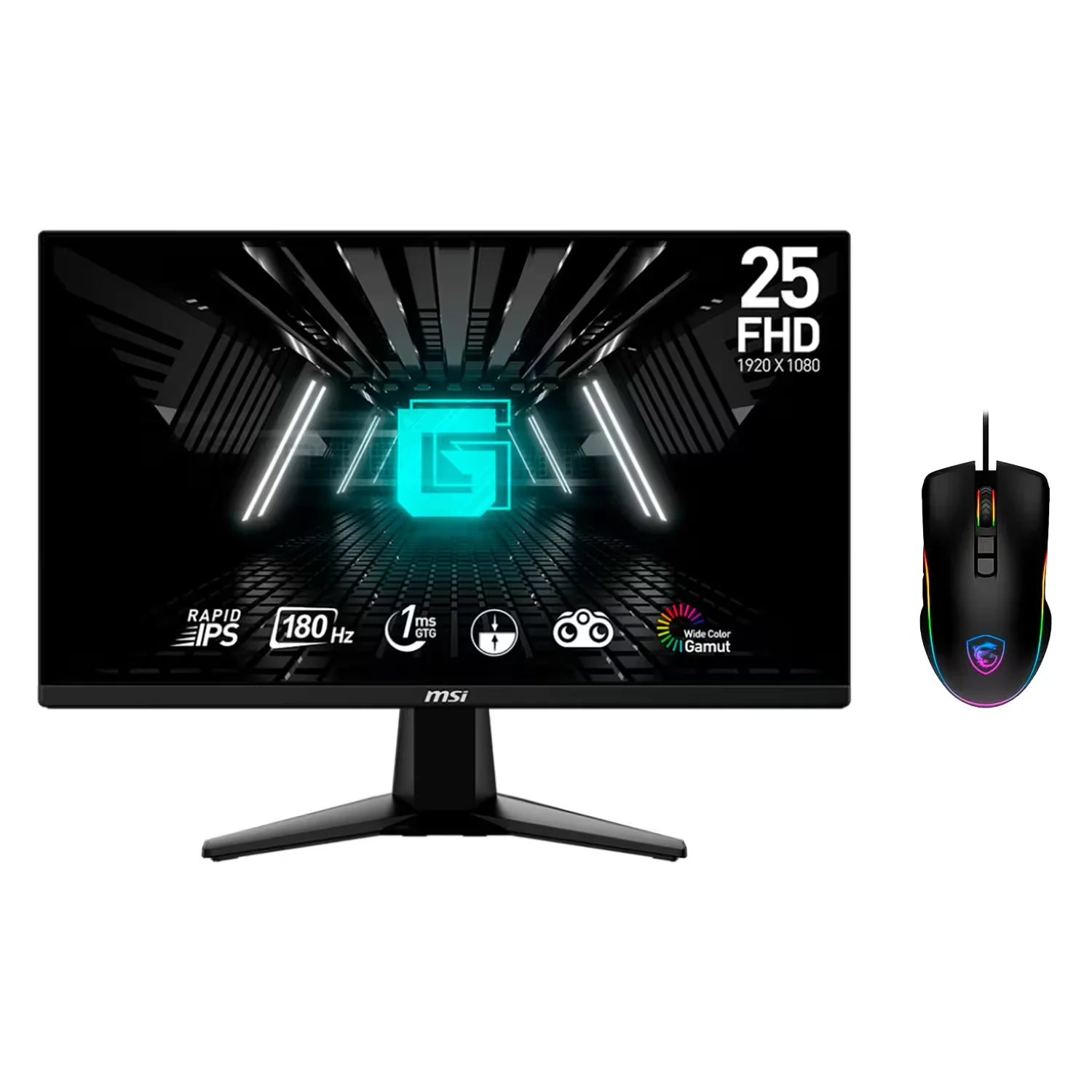 Monitor Gamer MSI G255F 24.5" Full HD 180Hz IPS + Mouse - Preto