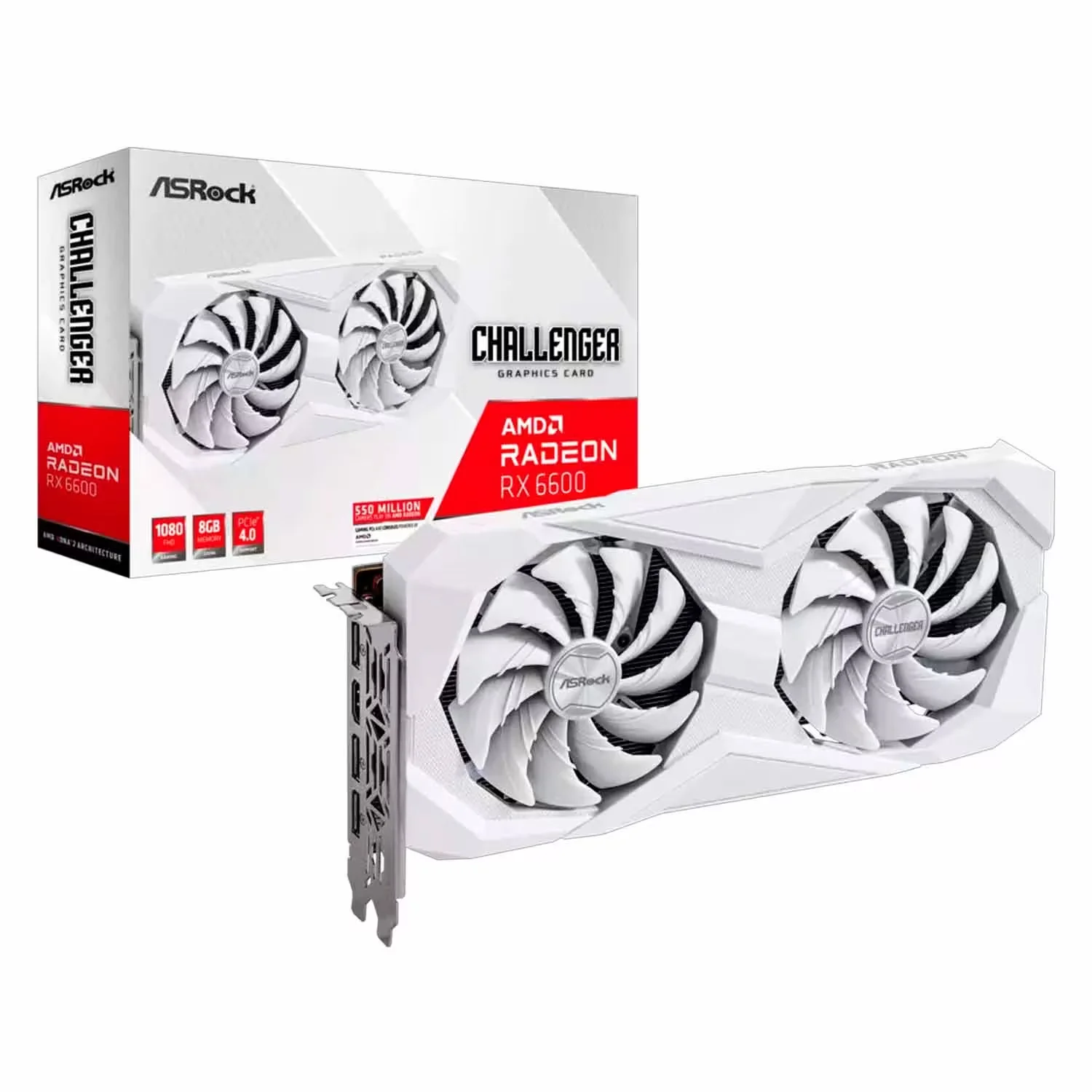 Placa de Vídeo ASRock Challenger White Radeon AMD RX-6600 8GB GDDR6 - RX6600CLW8G
