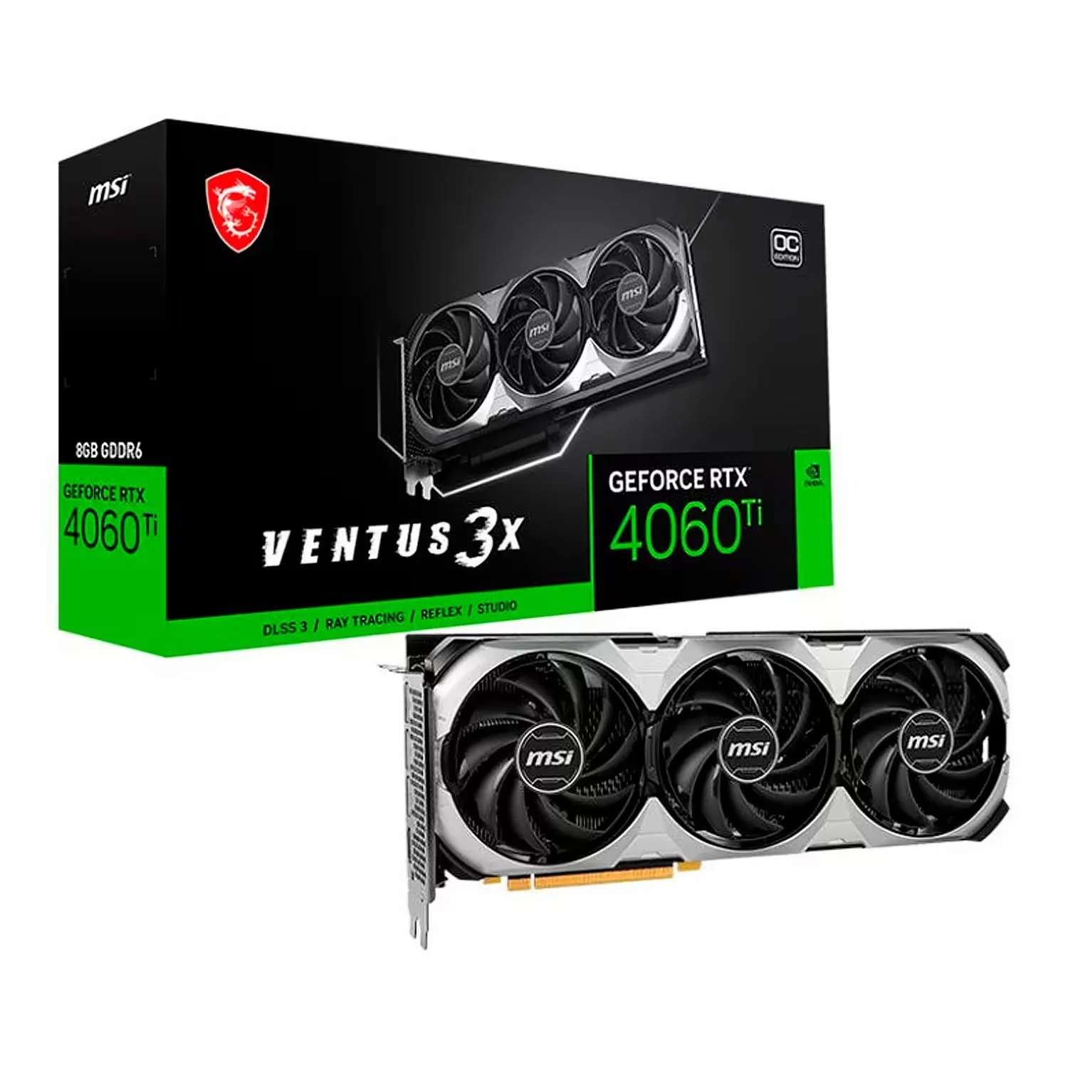 Placa de Vídeo MSI NVIDIA GeForce Ventus 3X OC RTX-4060TI 8GB GDDR6 - 912-V515-023/040/098