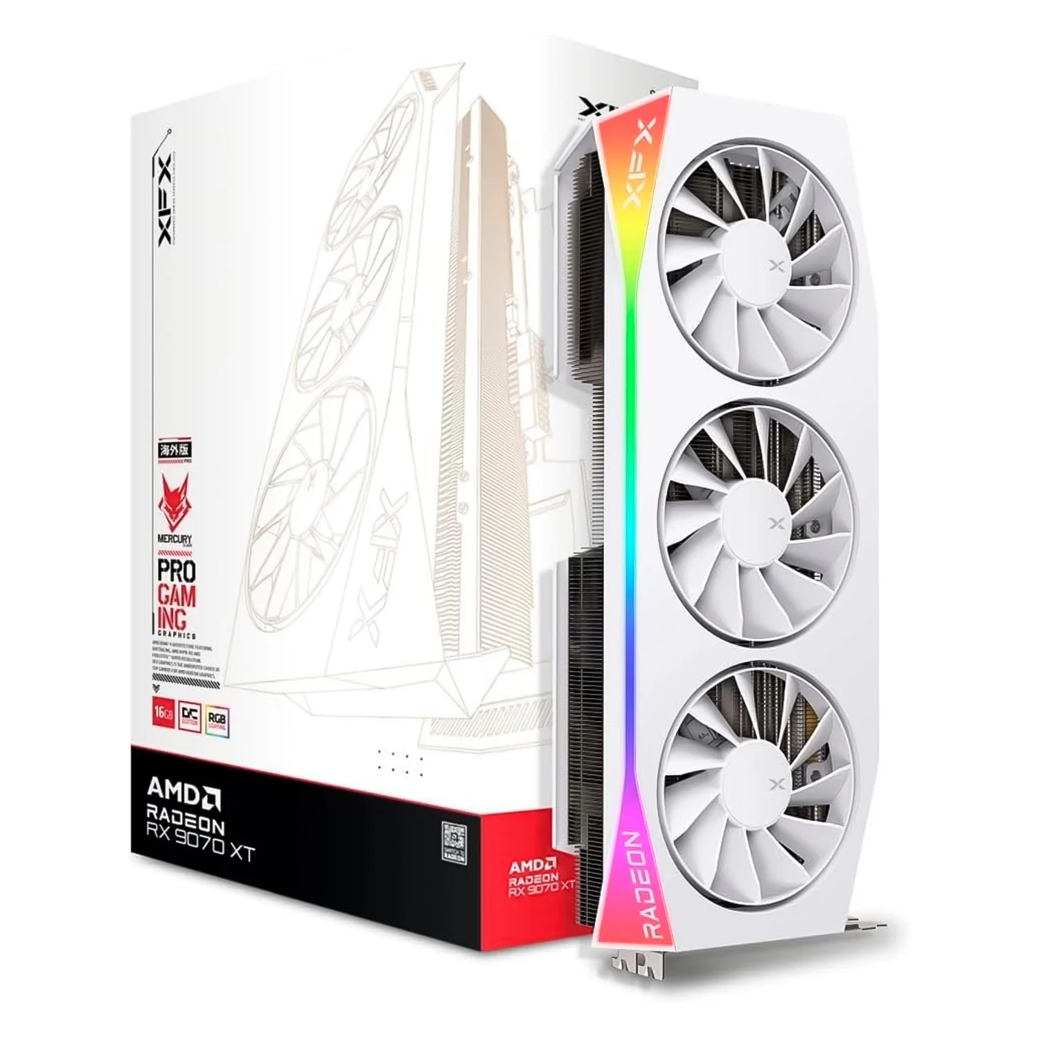 Placa de Vídeo XFX Mercury OC White Gaming Edition AMD Radeon RX-9070XT 16GB GDDR6 RGB - RX-97TRGBBW9