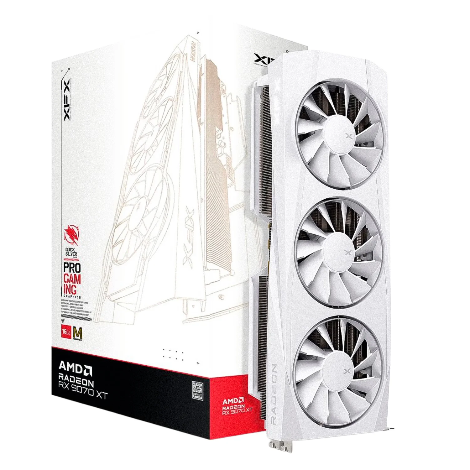Placa de Vídeo XFX Quicksilver White Magnetic Air Edition AMD Radeon RX-9070XT 16GB GDDR6 - RX-97TMAQKW9