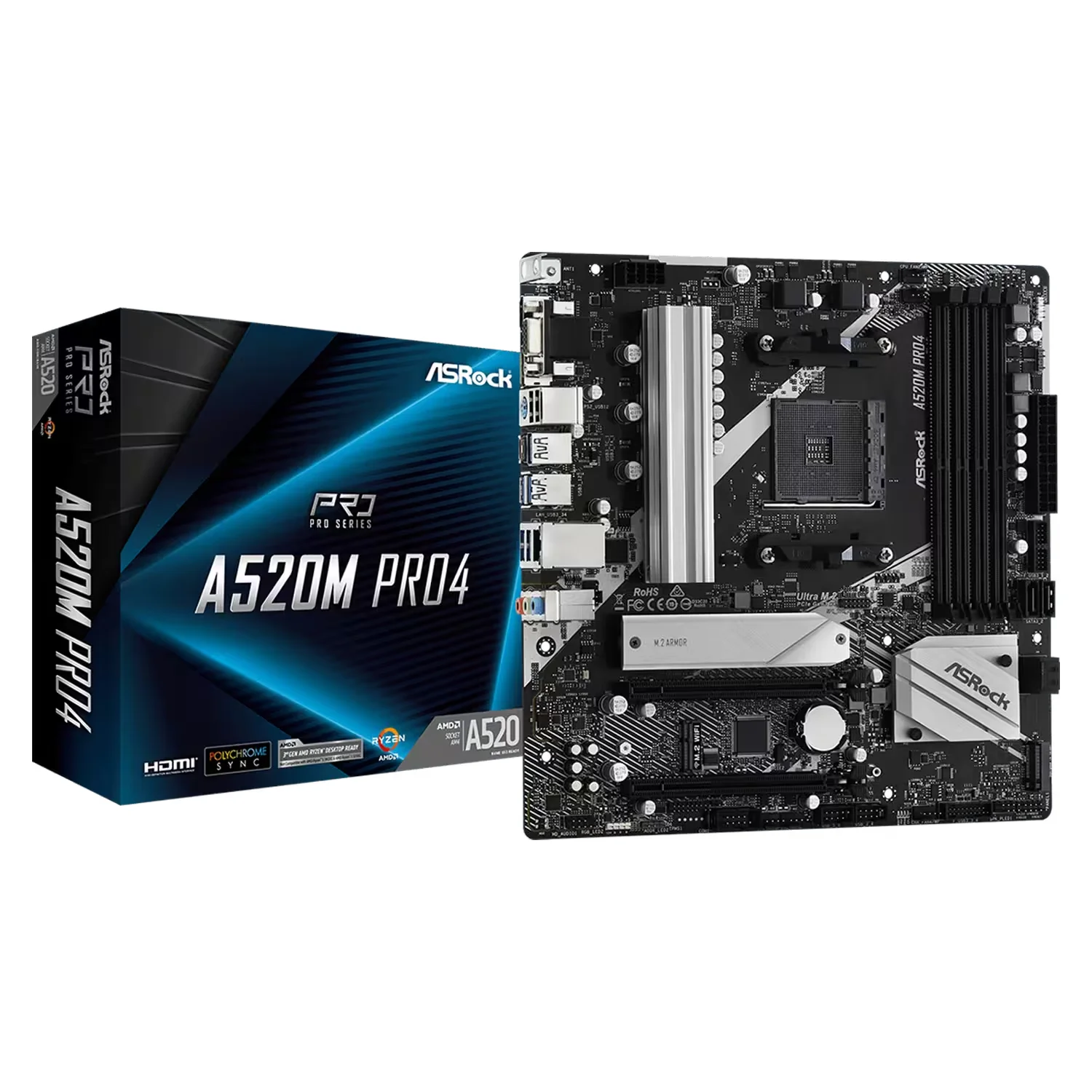 Placa Mãe Asrock A520M Pro4 DDR4 Socket AM4 Chipset AMD A520 Micro ATX
