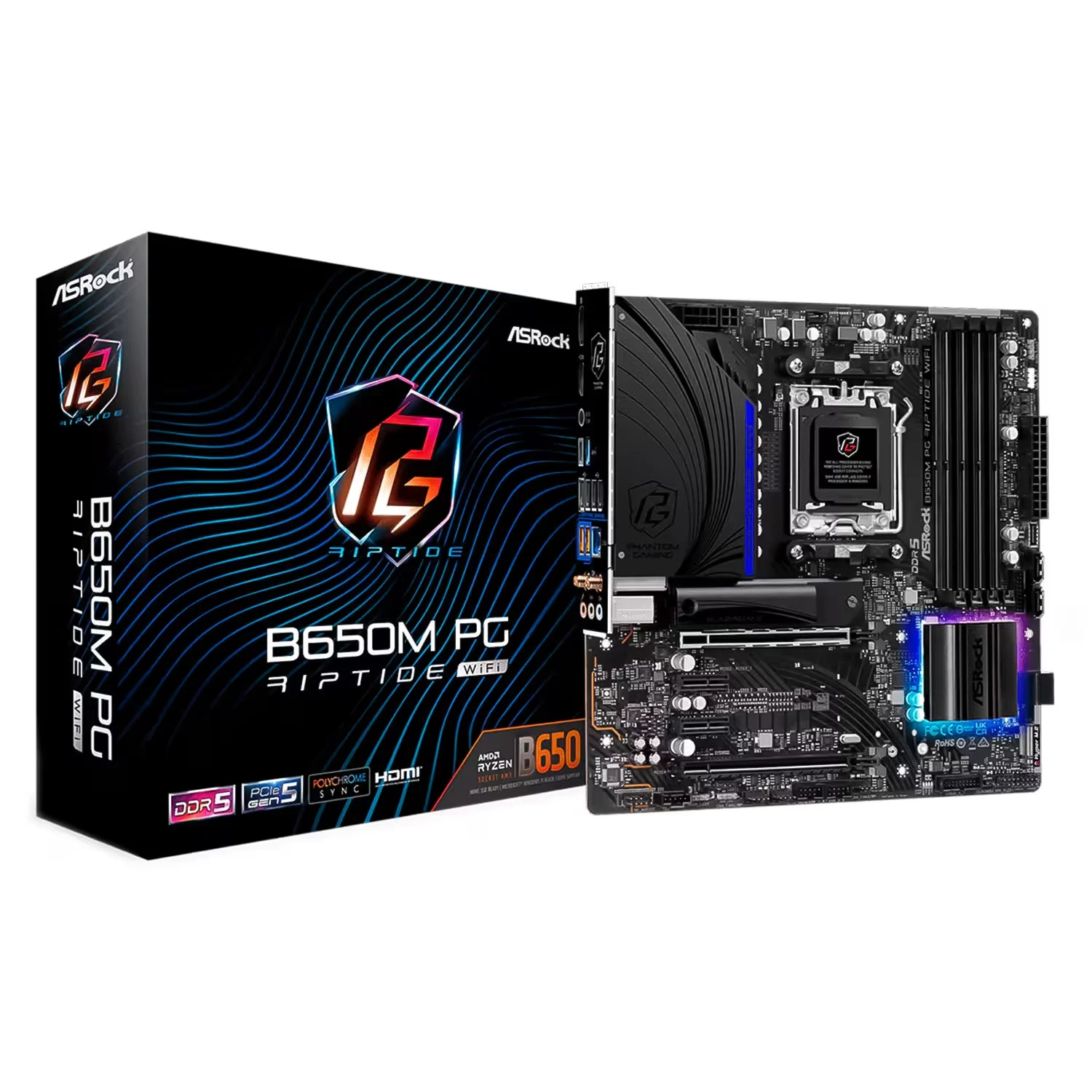 Placa Mãe ASRock B650M PG Riptide WiFi 4XDDR5 Socket AM5 Chipset AMD B650 Micro ATX