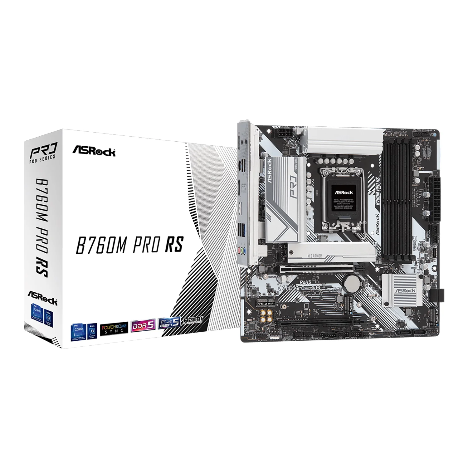 Placa Mãe Asrock B760M Pro RS White DDR5 Socket LGA 1700 Chipset Intel B760 Micro ATX