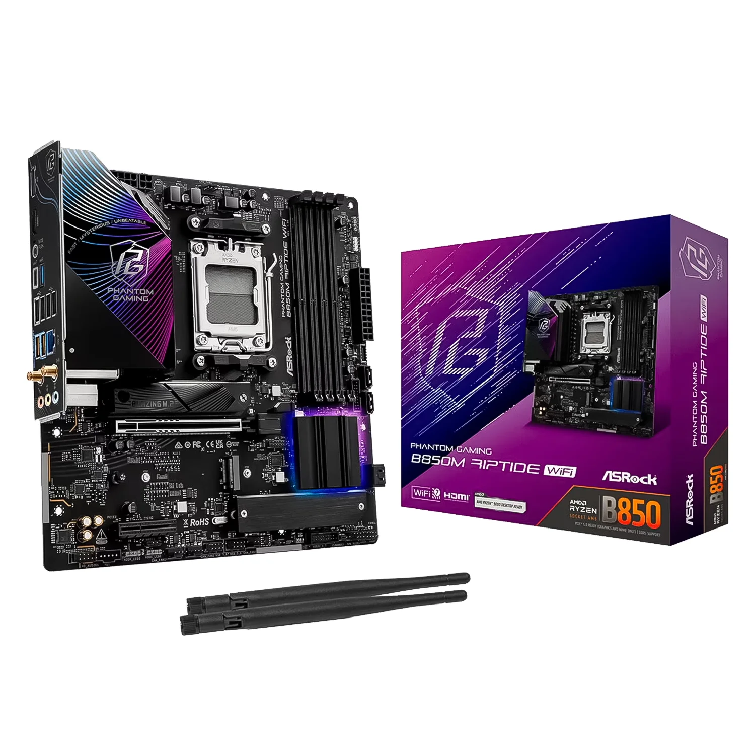Placa Mãe AsRock B850M Riptide WiFi DDR5 Socket AM5 Chipset AMD B850 Micro ATX