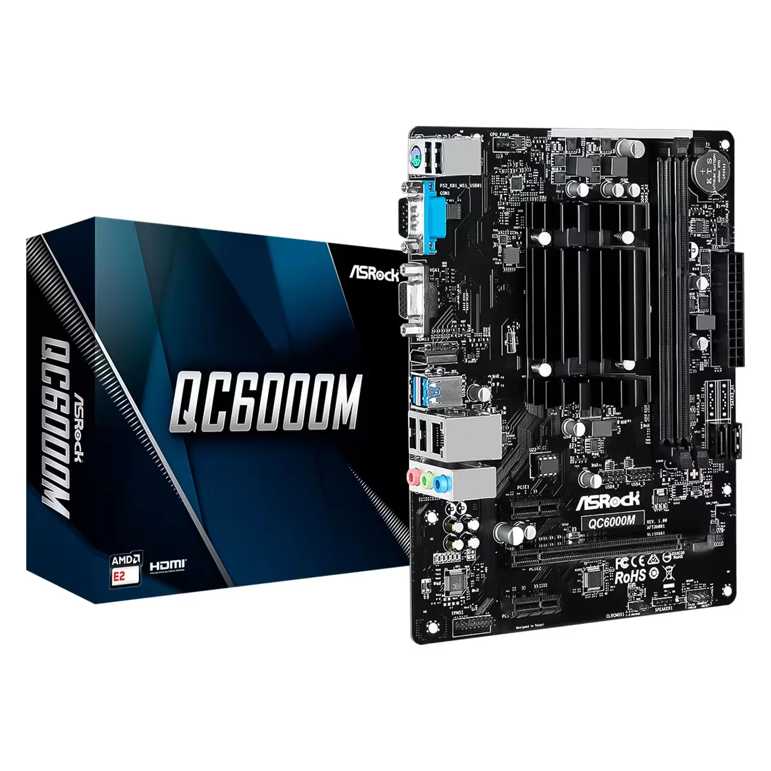Placa Mãe ASRock QC6000M 2XDDR3 Chipset SOC Micro ATX com CPU AMD FT3b Beema E2-6110 Quad-Core APU