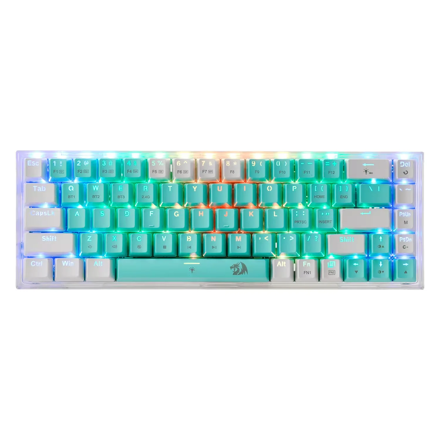 Teclado Gamer Redragon Castor Pro K631RGW RGB Switch  Custom Quiet Linear Layout 65% Sem Fio - Branco Verde