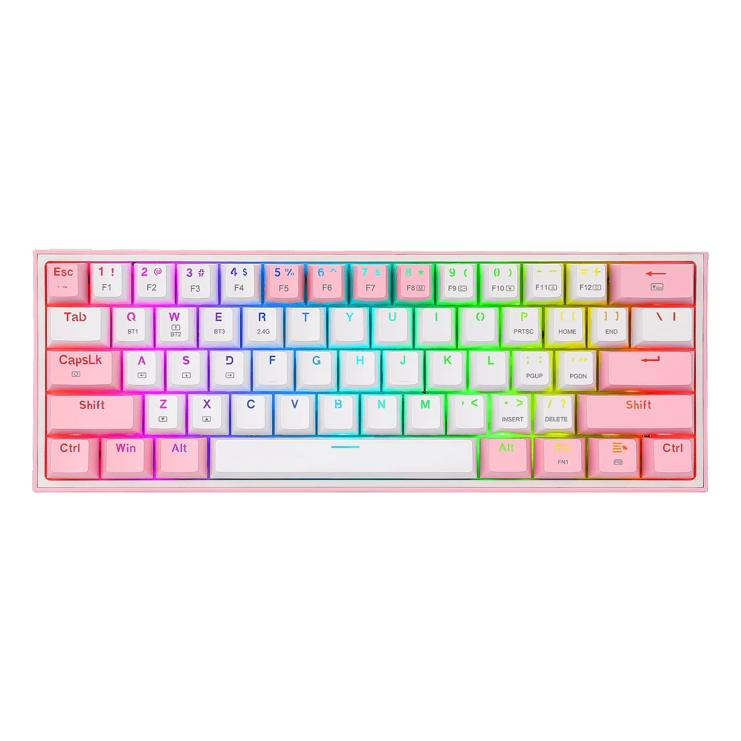 Teclado Gamer Redragon Fizz Pro K616-RGB USB-C Sem Fio - Branco e Rosa