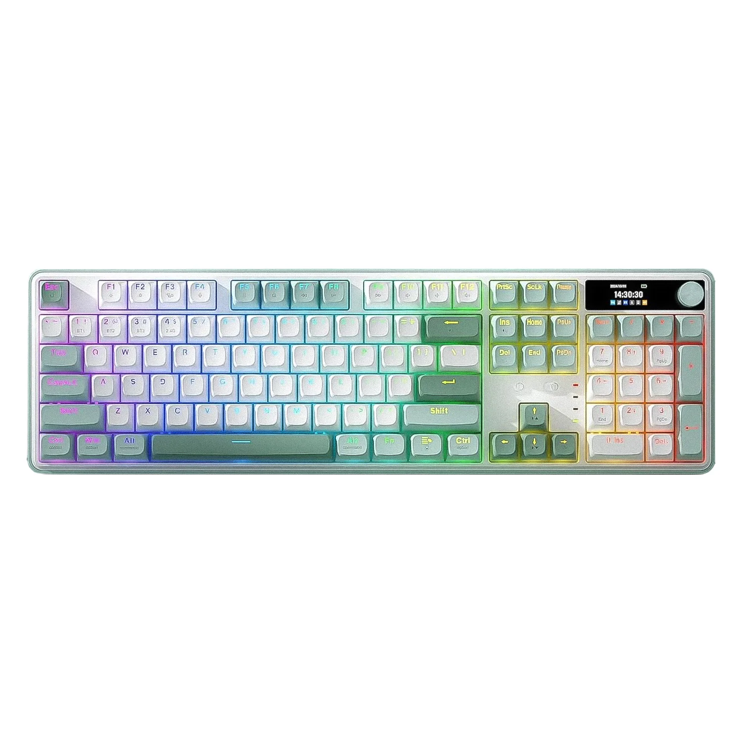 Teclado Gamer Redragon Wyvern K761 Pro K761WG RGB Sem Fio LCD - Branco e Verde